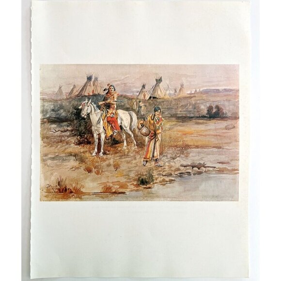 At The Spring Native Americans Teepees 1978 Old West Print Russell LGAD99 - Picture 2 of 2